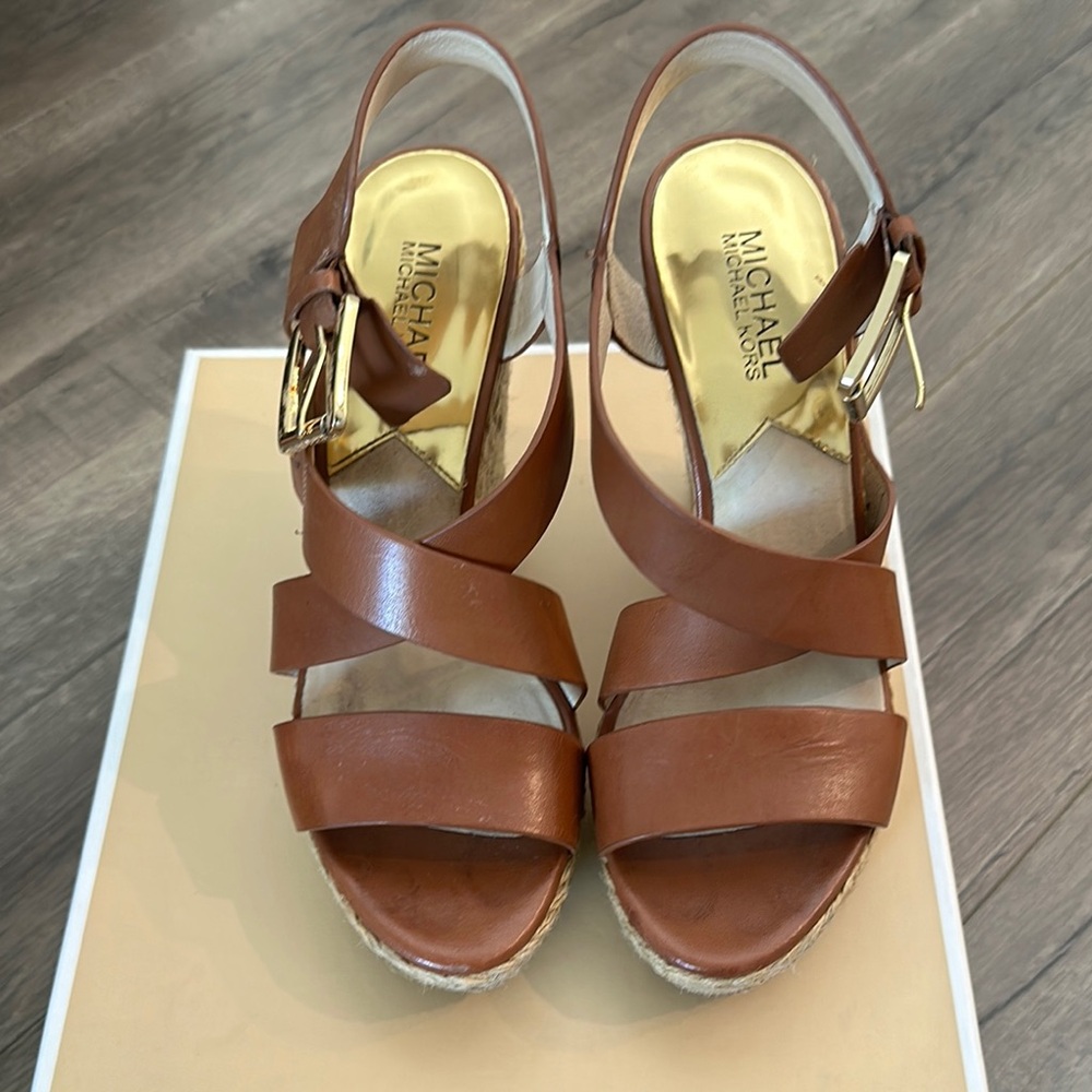 Michael Kors Brown Strappy Wedge Sandals